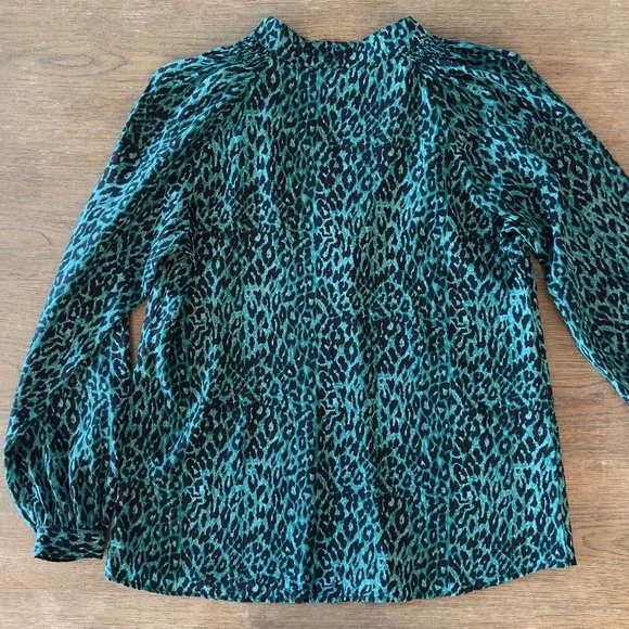TUCKER 100% Silk Leopard Print Blouse-Aqua Green/Black-Womens Size S-Retail $295 - Picture 12 of 14
